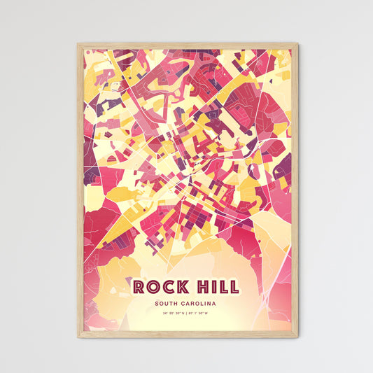 Colorful Rock Hill South Carolina Fine Art Map Hot Red