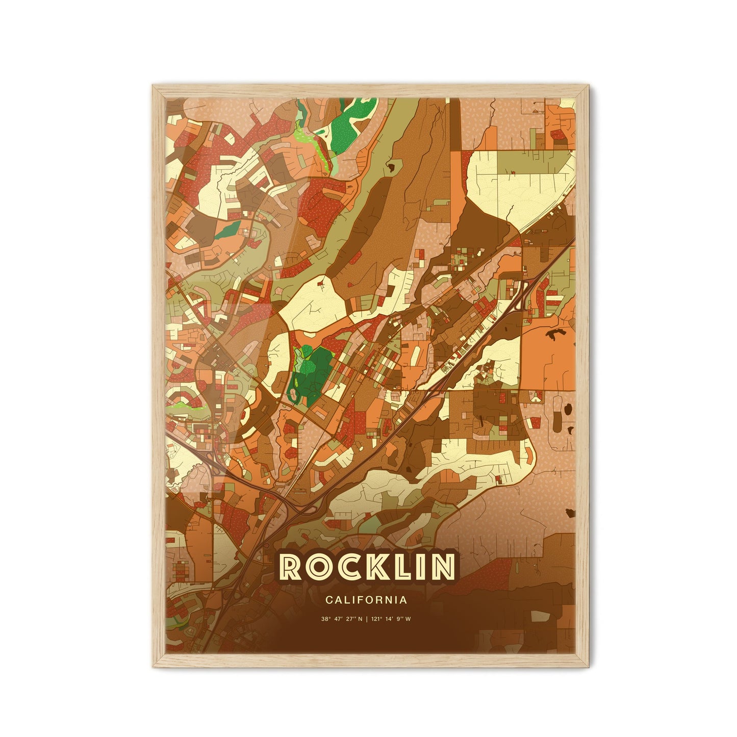 Colorful Rocklin California Fine Art Map Farmhouse