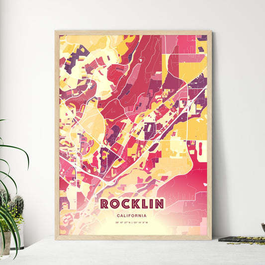 Colorful Rocklin California Fine Art Map Hot Red
