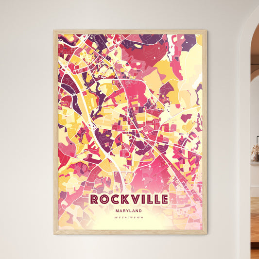 Colorful Rockville Maryland Fine Art Map Hot Red