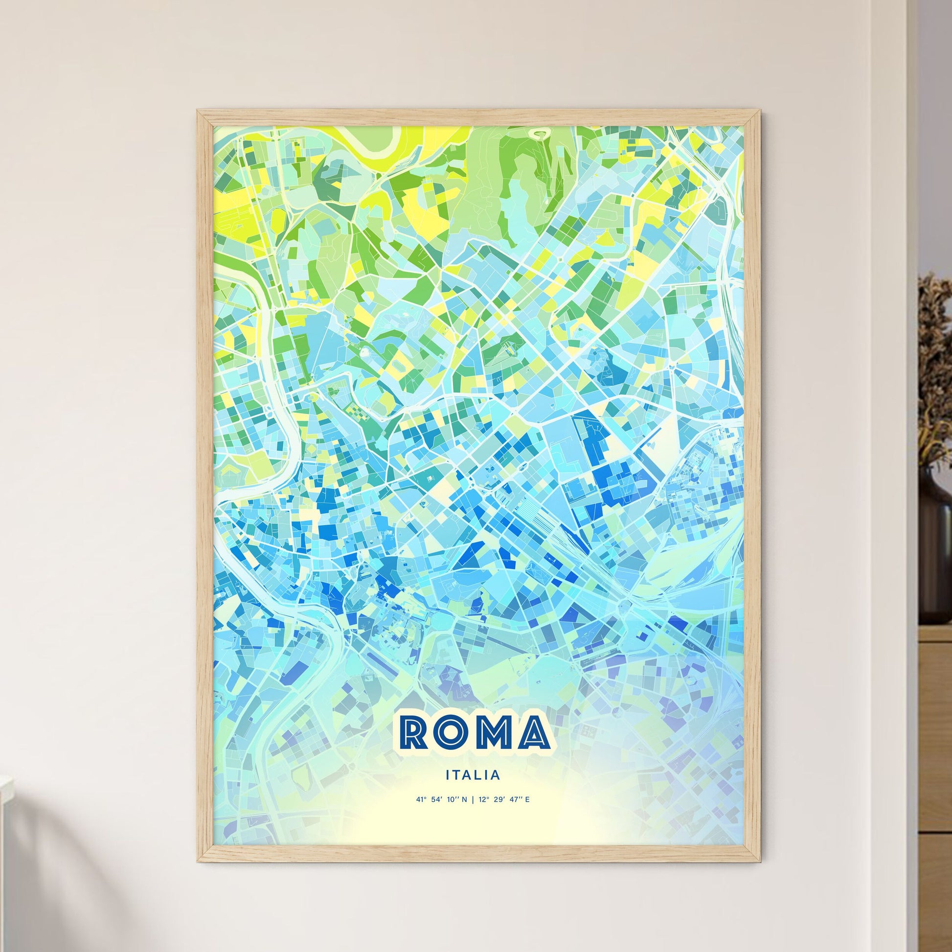 Colorful Rome Italy Fine Art Map Cool Blue