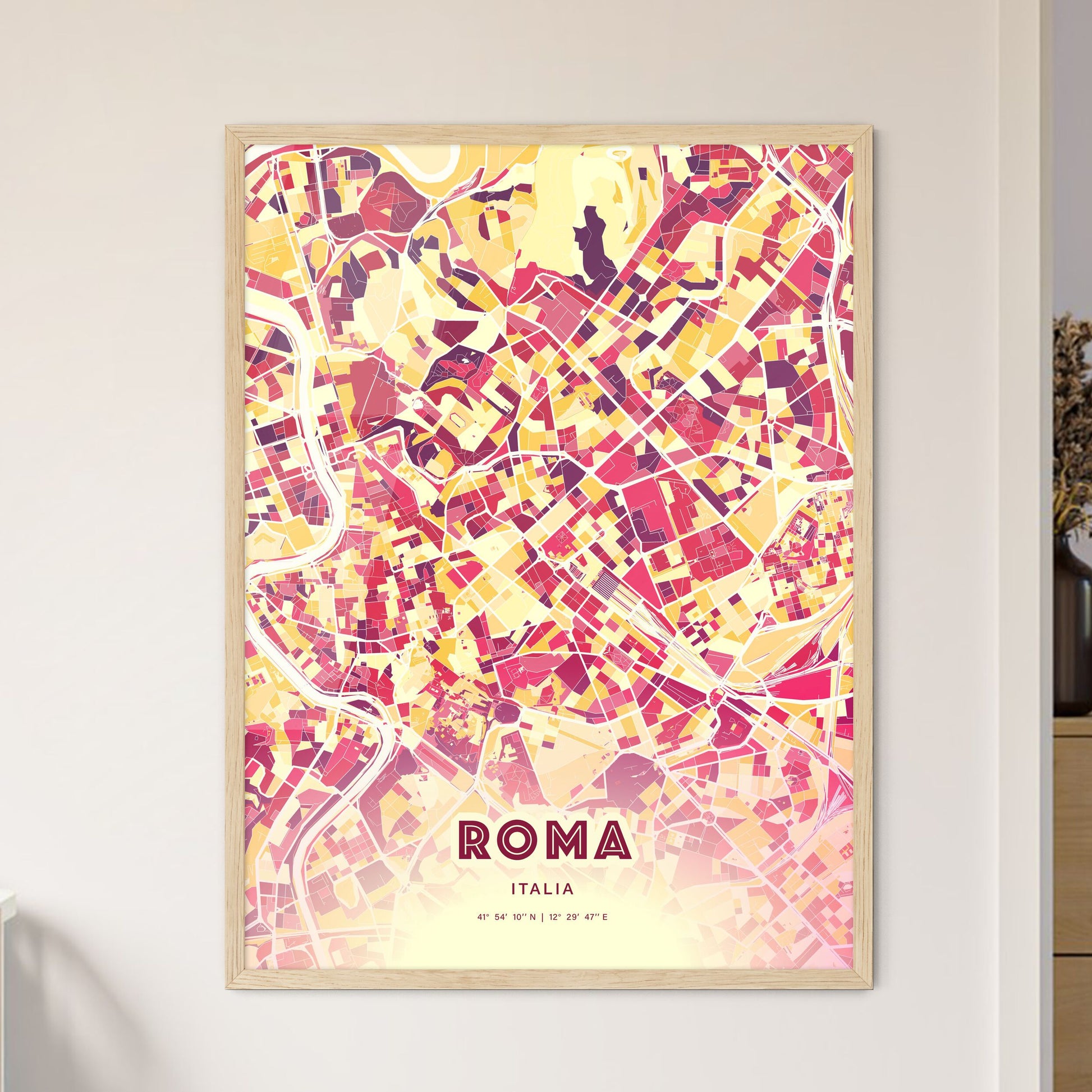 Colorful Rome Italy Fine Art Map Hot Red