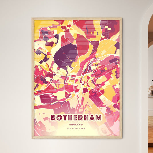 Colorful Rotherham England Fine Art Map Hot Red