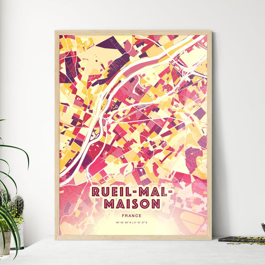 Colorful Rueil-Malmaison France Fine Art Map Hot Red