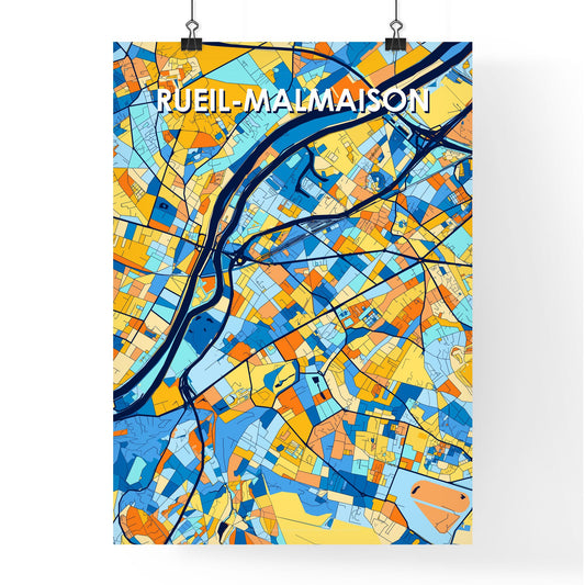RUEIL-MALMAISON FRANCE Vibrant Colorful Art Map Poster Blue Orange