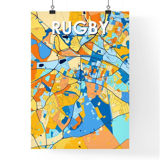 RUGBY ENGLAND Vibrant Colorful Art Map Poster Blue Orange
