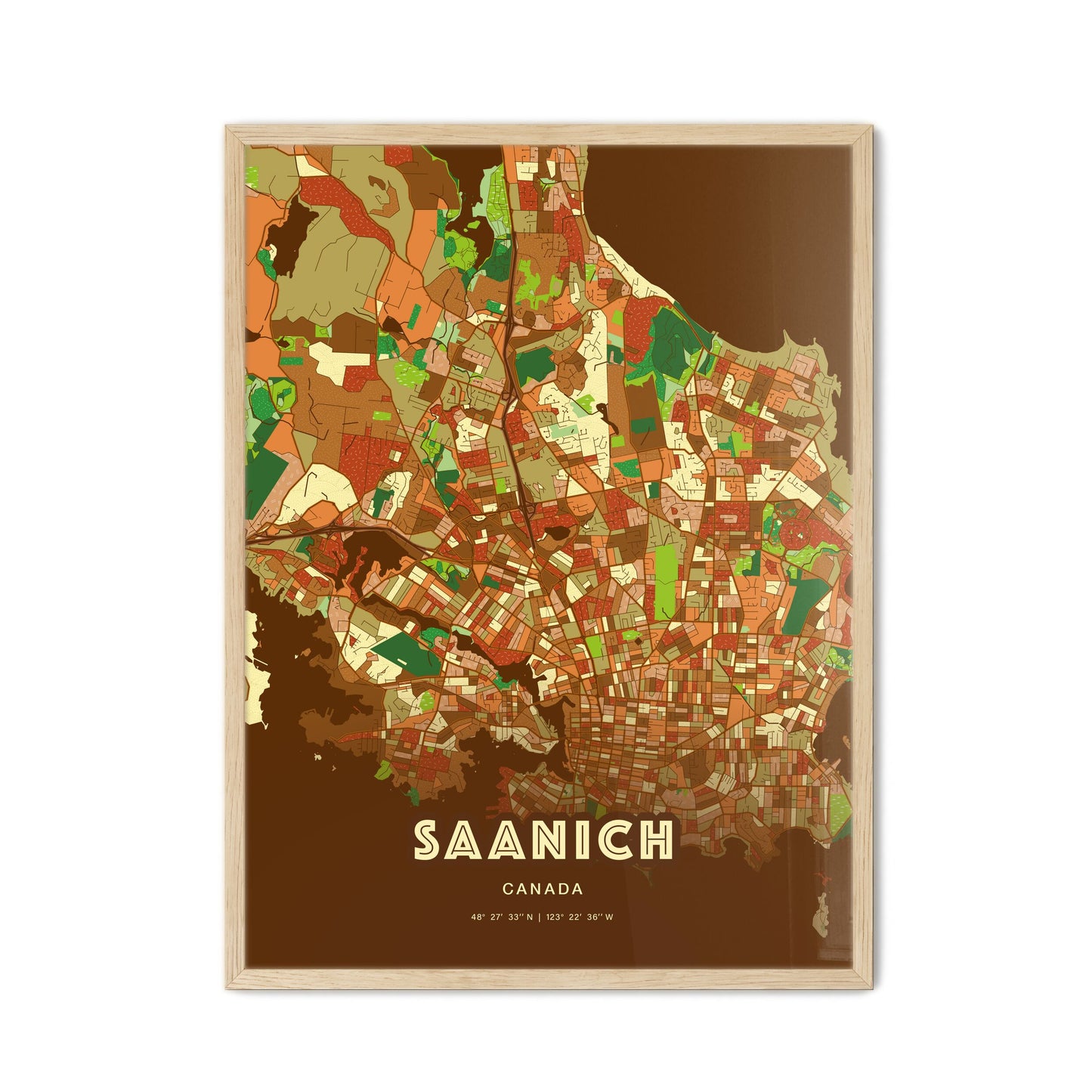 Colorful Saanich Canada Fine Art Map Farmhouse