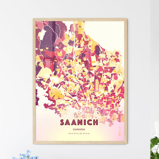 Colorful Saanich Canada Fine Art Map Hot Red