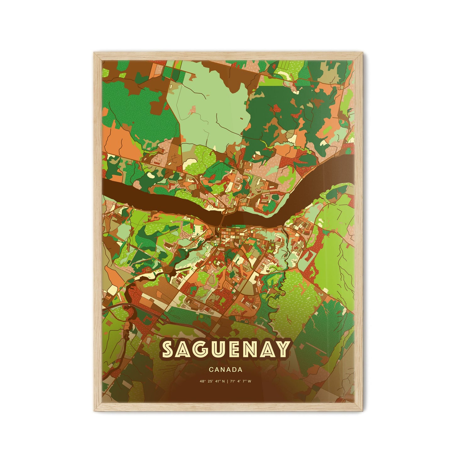 Colorful Saguenay Canada Fine Art Map Farmhouse