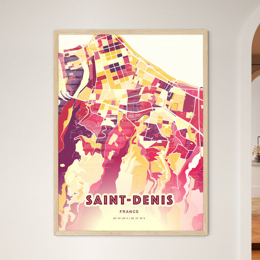Colorful Saint-Denis France Fine Art Map Hot Red