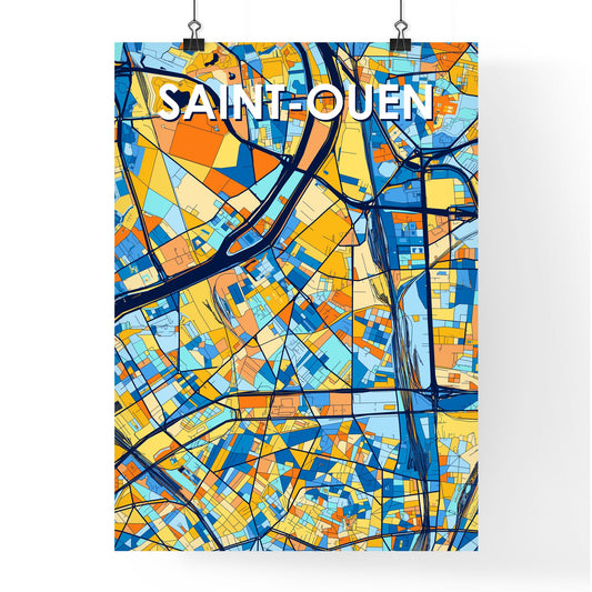 SAINT-OUEN FRANCE Vibrant Colorful Art Map Poster Blue Orange