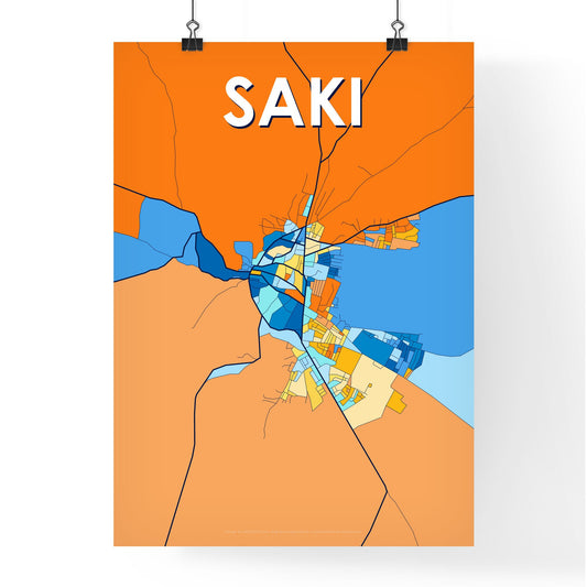 SAKI NIGERIA Vibrant Colorful Art Map Poster Blue Orange