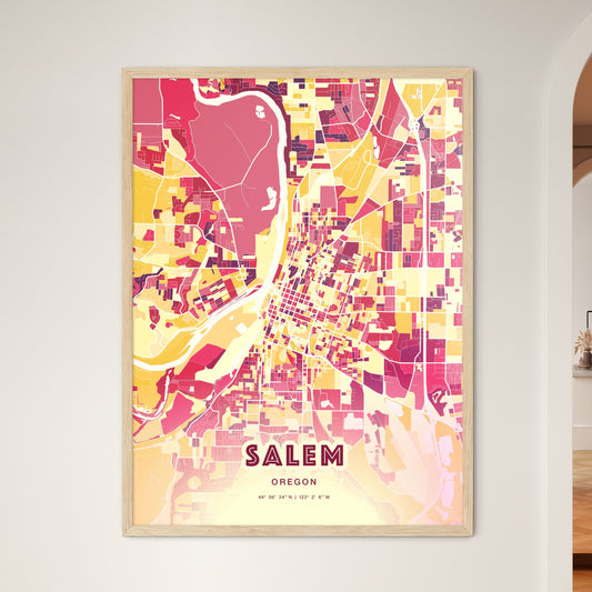 Colorful Salem Oregon Fine Art Map Hot Red
