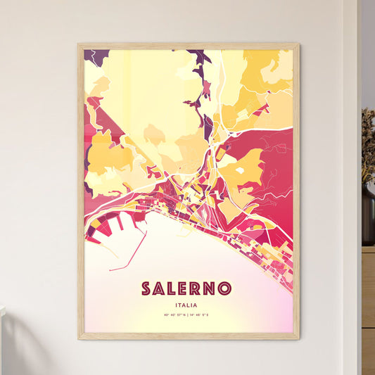 Colorful Salerno Italy Fine Art Map Hot Red