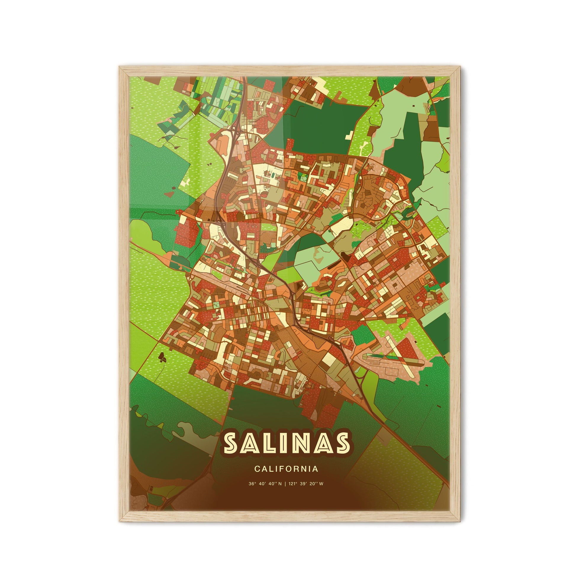 Colorful Salinas California Fine Art Map Farmhouse