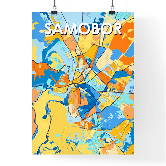SAMOBOR CROATIA Vibrant Colorful Art Map Poster Blue Orange