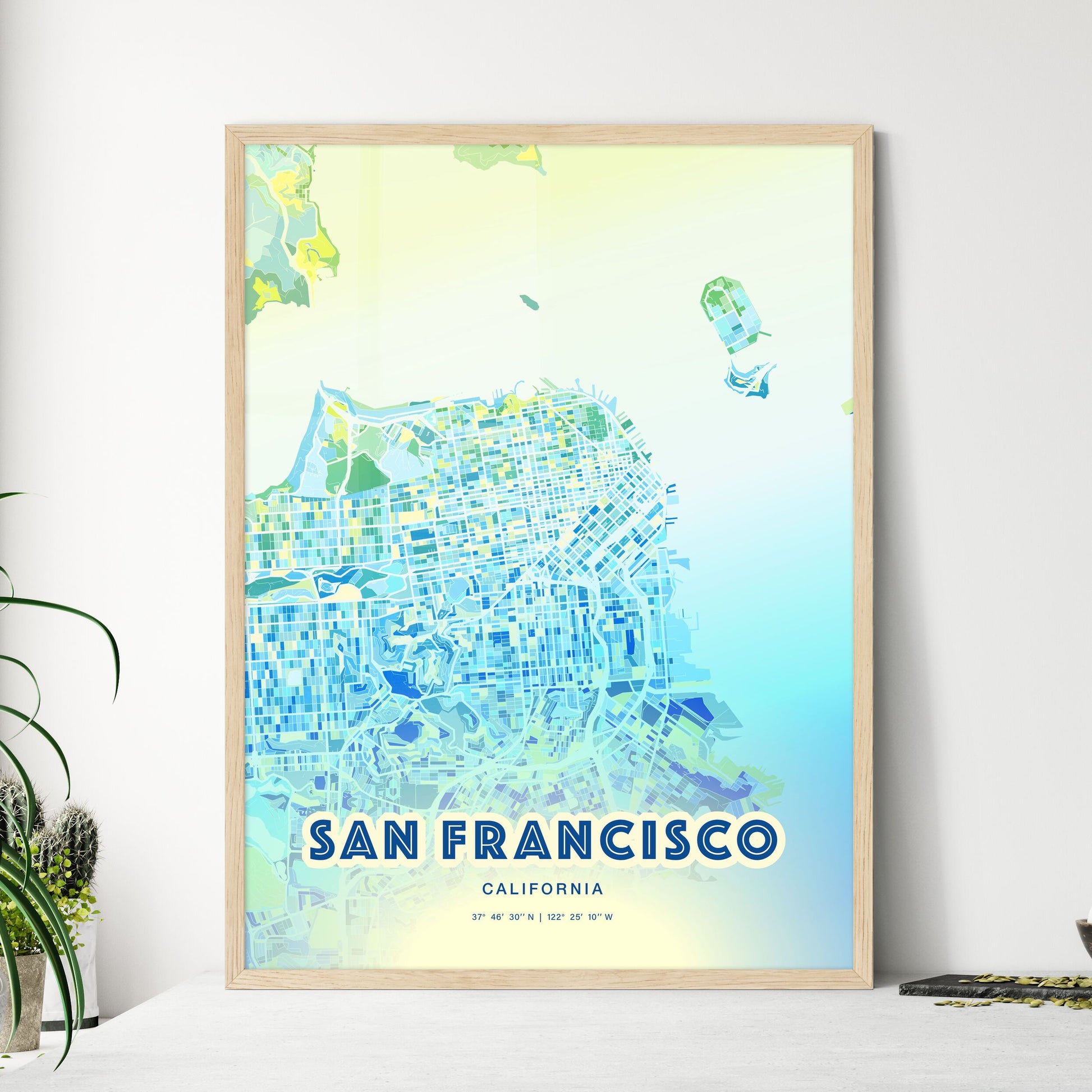 Colorful San Francisco California Fine Art Map Cool Blue