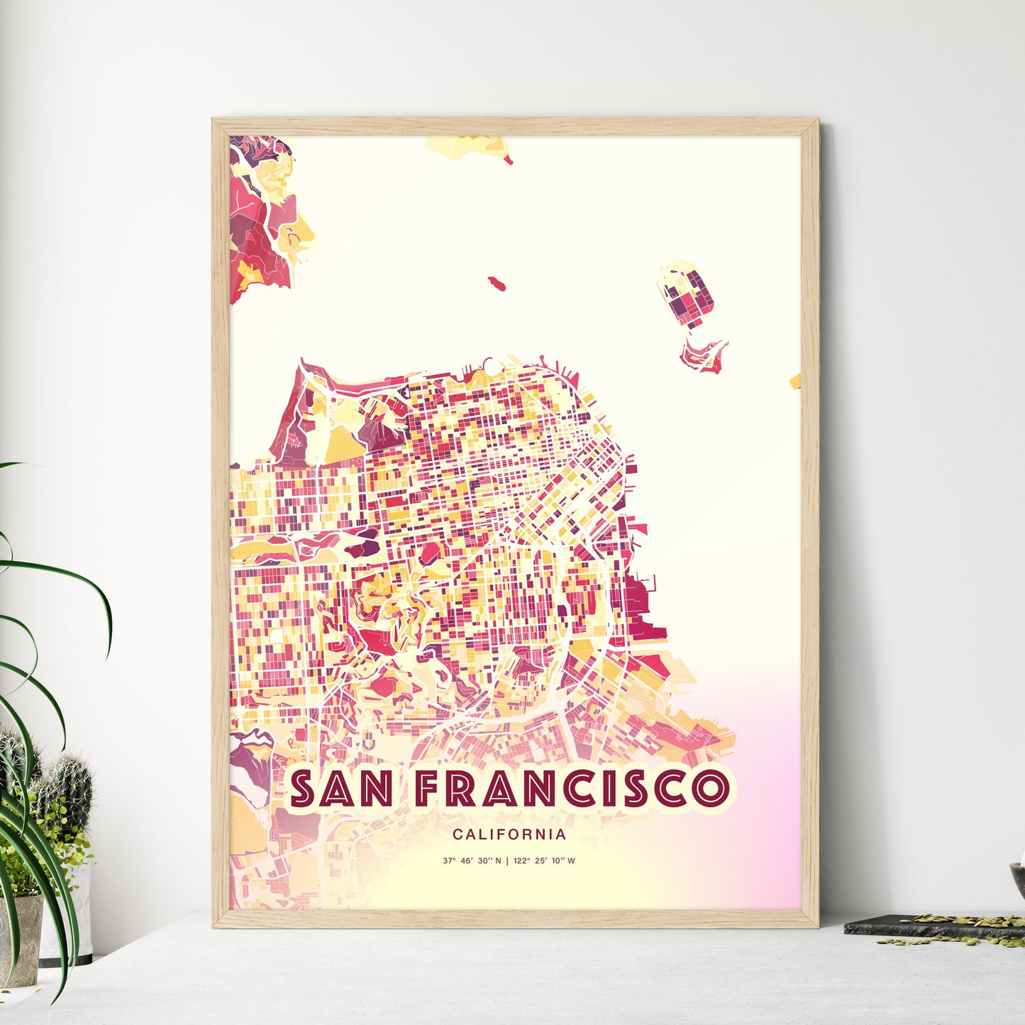 Colorful San Francisco California Fine Art Map Hot Red