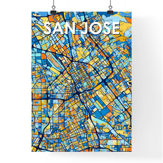 SAN JOSE CALIFORNIA Vibrant Colorful Art Map Poster Blue Orange