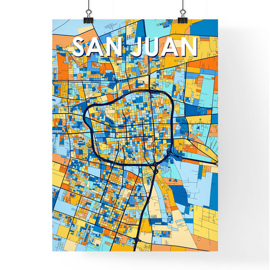 SAN JUAN ARGENTINA Vibrant Colorful Art Map Poster Blue Orange