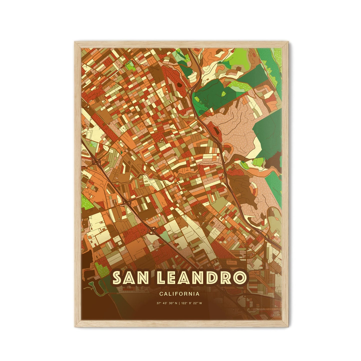 Colorful San Leandro California Fine Art Map Farmhouse