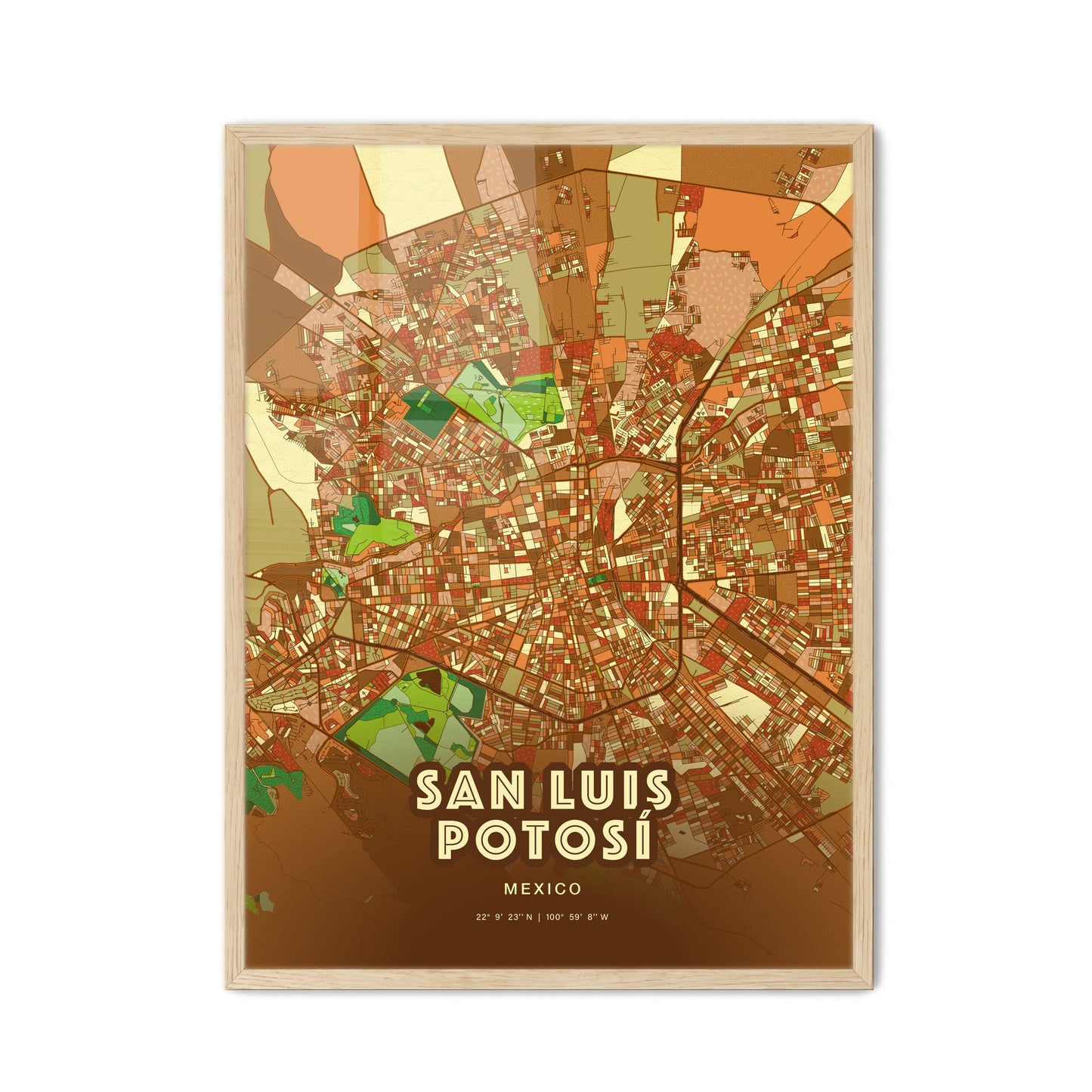 Colorful San Luis Potosí Mexico Fine Art Map Farmhouse