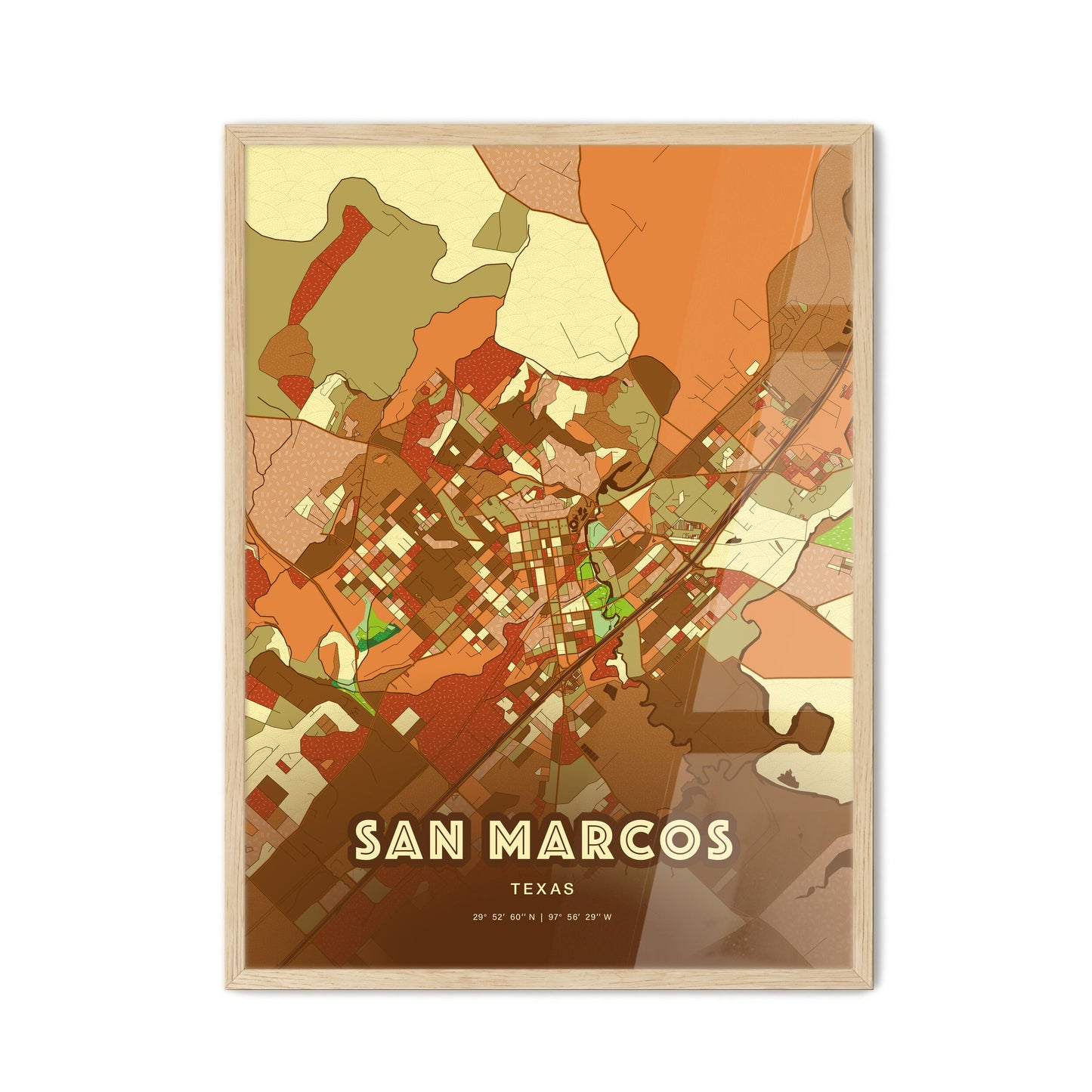 Colorful San Marcos Texas Fine Art Map Farmhouse