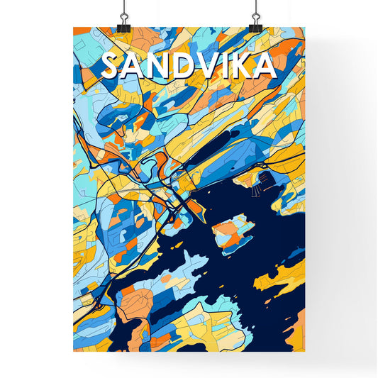 SANDVIKA NORWAY Vibrant Colorful Art Map Poster Blue Orange