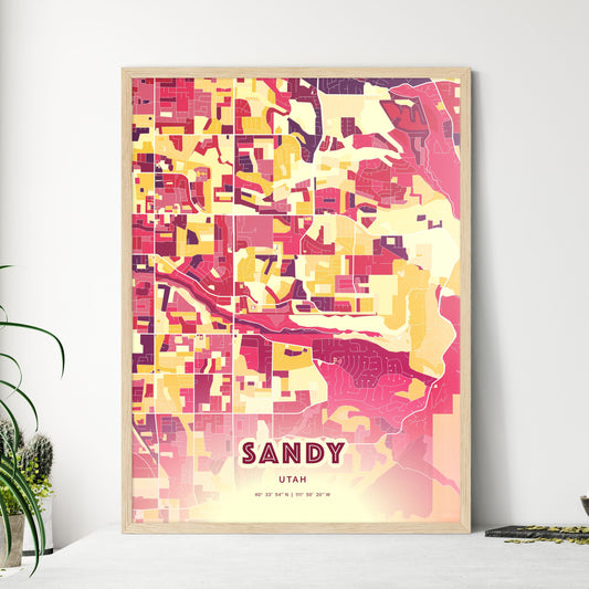 Colorful Sandy Utah Fine Art Map Hot Red