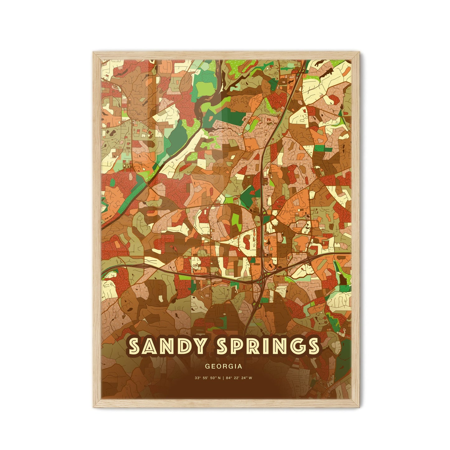 Colorful Sandy Springs Georgia Fine Art Map Farmhouse