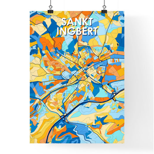 SANKT INGBERT GERMANY Vibrant Colorful Art Map Poster Blue Orange