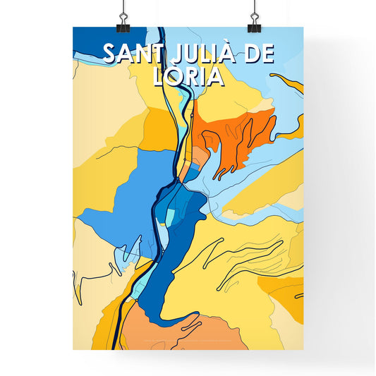 SANT JULIÀ DE LÒRIA ANDORRA Vibrant Colorful Art Map Poster Blue Orange
