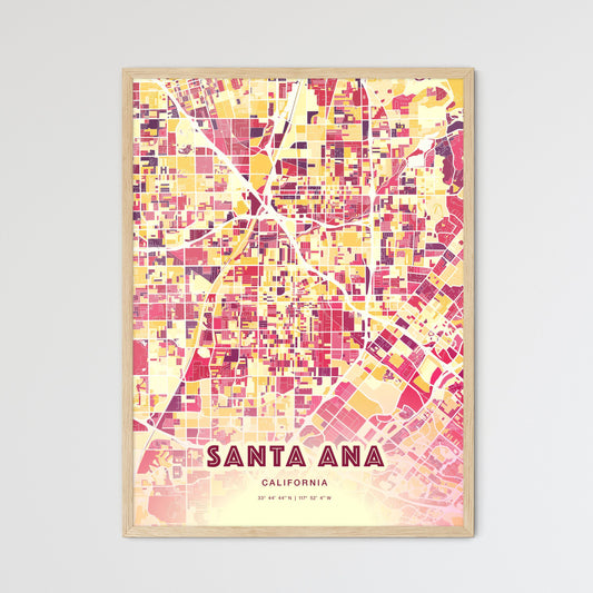 Colorful Santa Ana California Fine Art Map Hot Red