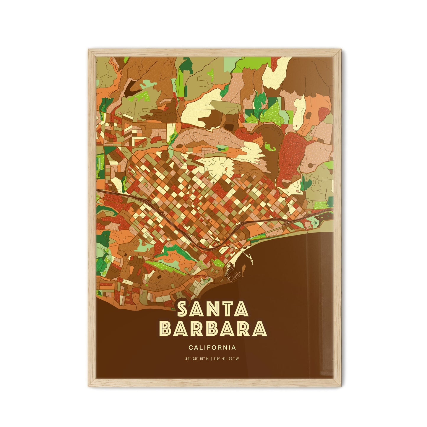 Colorful Santa Barbara California Fine Art Map Farmhouse