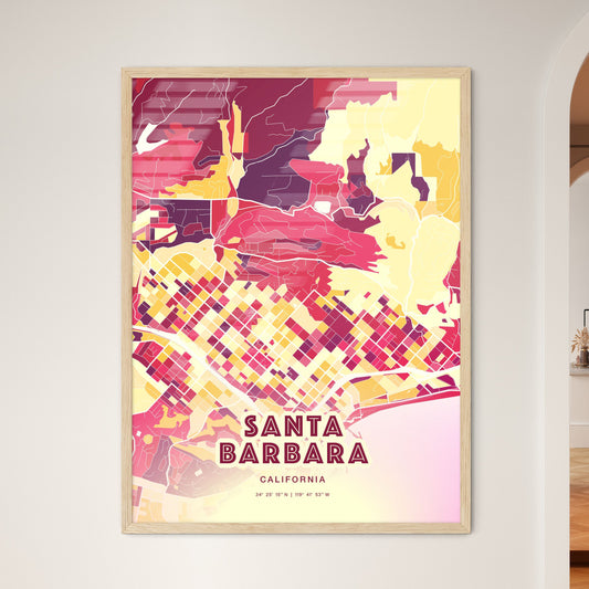 Colorful Santa Barbara California Fine Art Map Hot Red