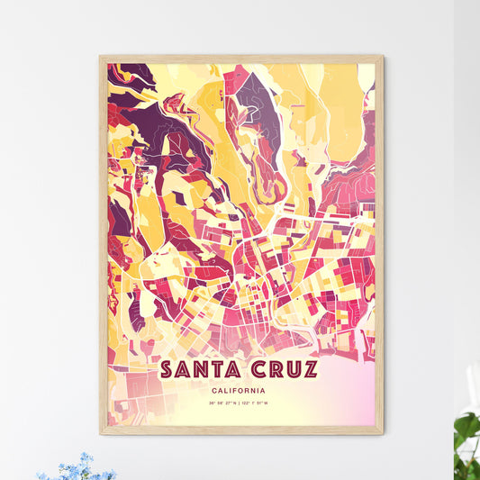 Colorful Santa Cruz California Fine Art Map Hot Red