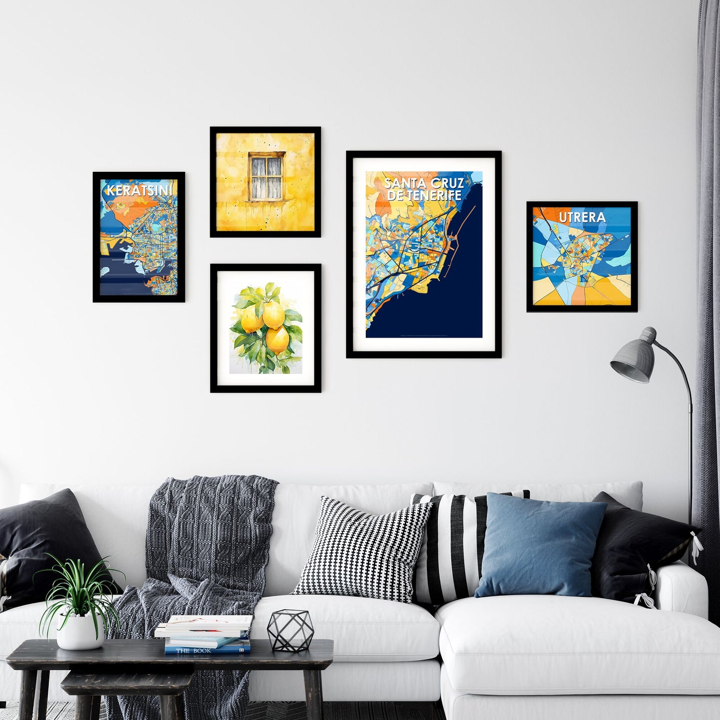 SANTA CRUZ DE TENERIFE SPAIN Vibrant Colorful Art Map Poster Blue Orange