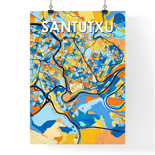 SANTUTXU SPAIN Vibrant Colorful Art Map Poster Blue Orange