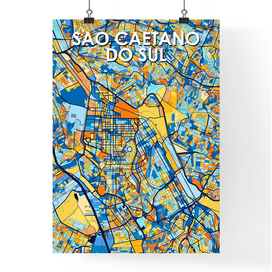 SAO CAETANO DO SUL BRAZIL Vibrant Colorful Art Map Poster Blue Orange