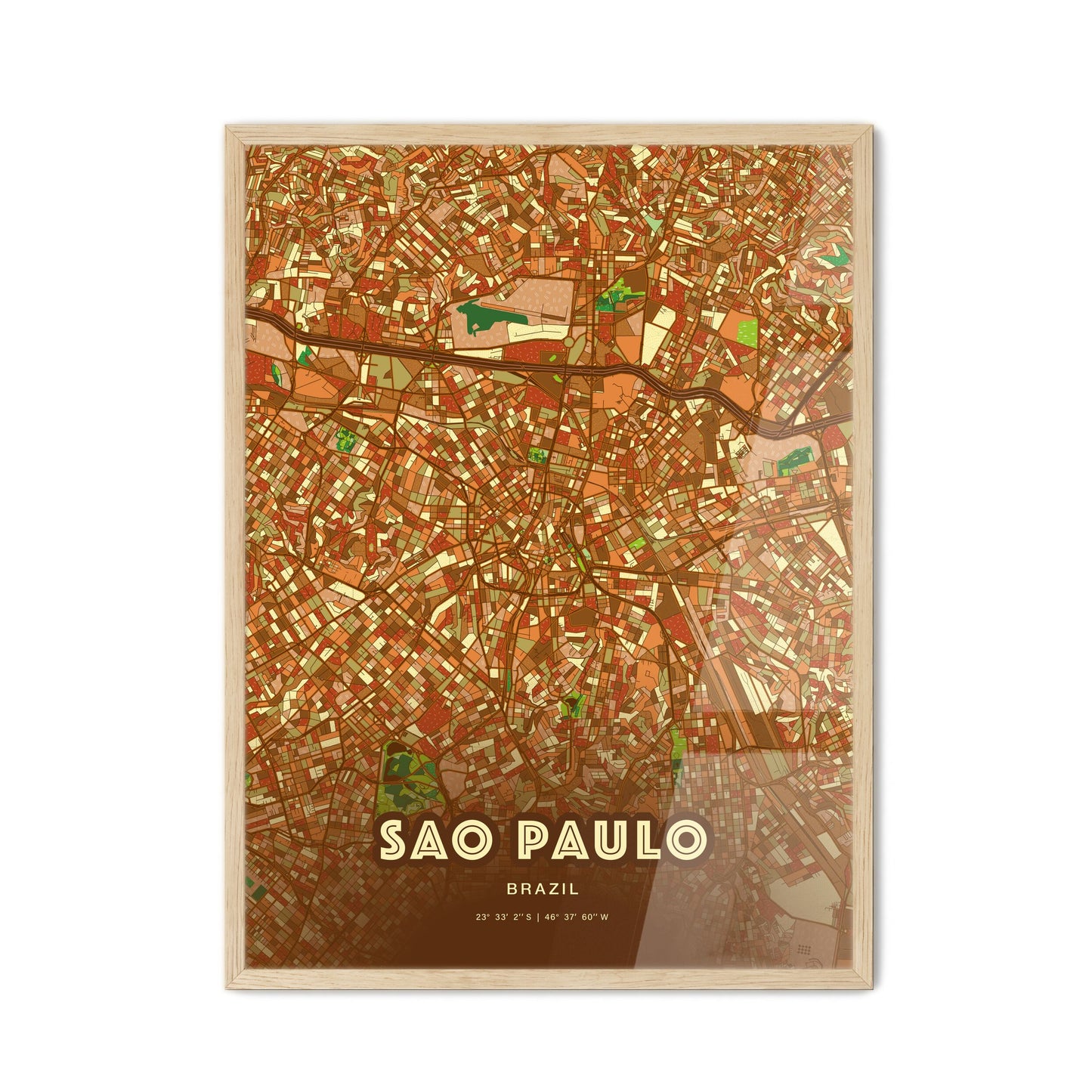 Colorful Sao Paulo Brazil Fine Art Map Farmhouse