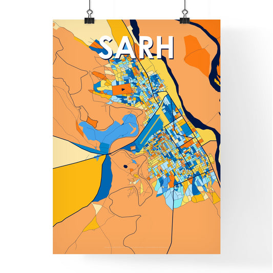 SARH CHAD Vibrant Colorful Art Map Poster Blue Orange