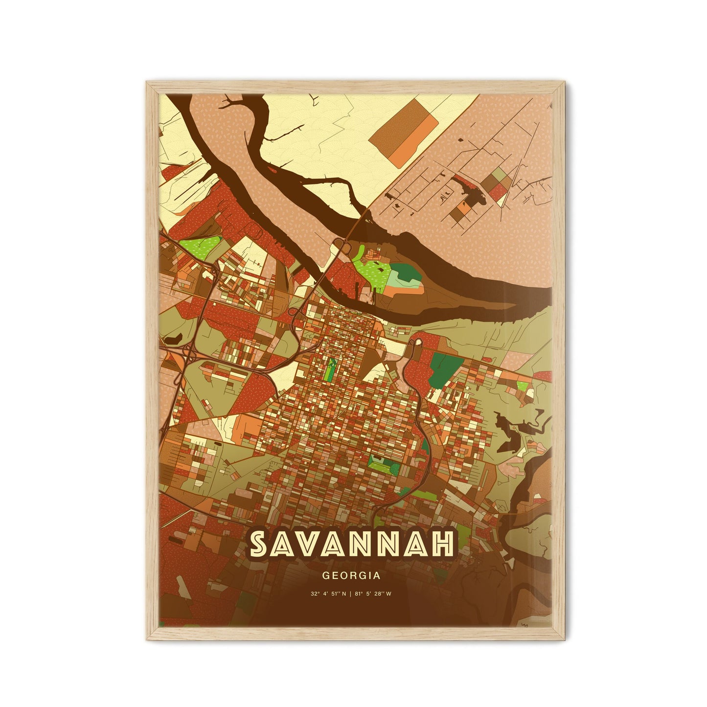 Colorful Savannah Georgia Fine Art Map Farmhouse