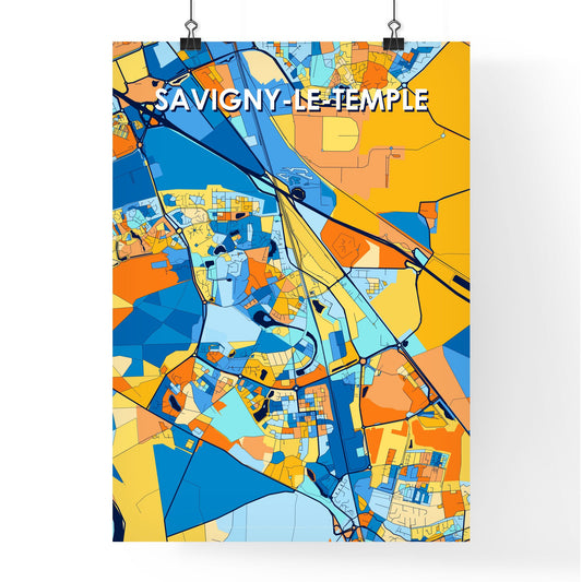 SAVIGNY-LE-TEMPLE FRANCE Vibrant Colorful Art Map Poster Blue Orange