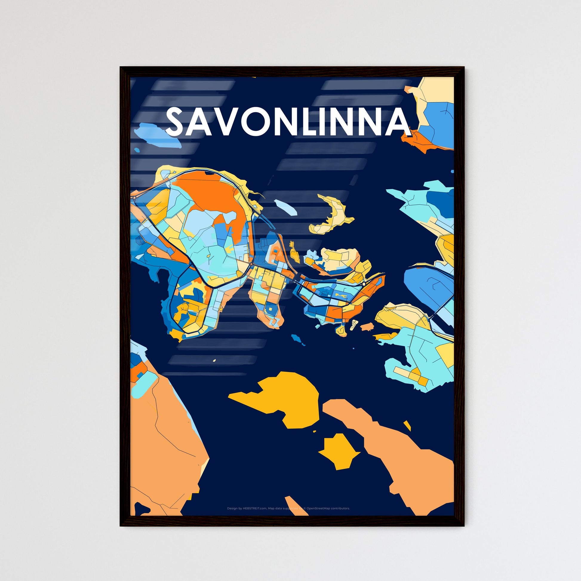 SAVONLINNA FINLAND Vibrant Colorful Art Map Poster Blue Orange