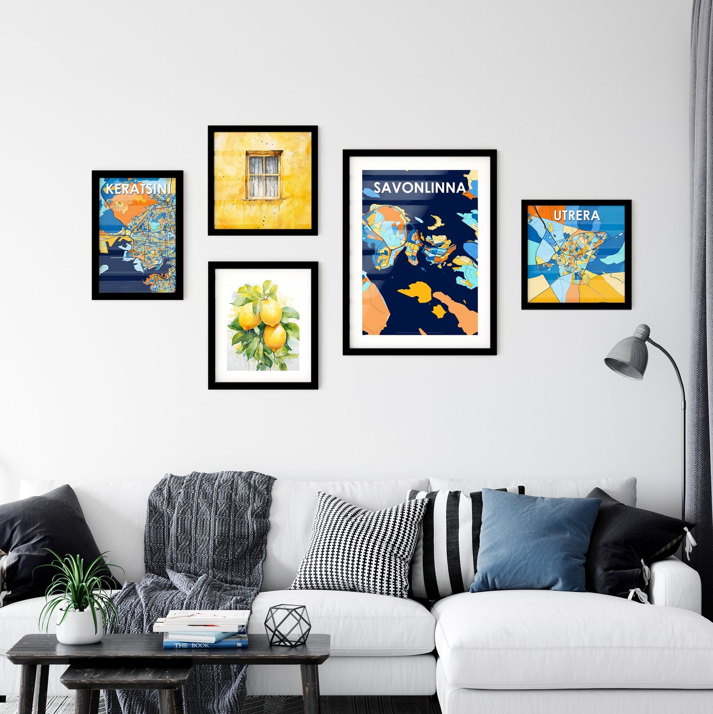SAVONLINNA FINLAND Vibrant Colorful Art Map Poster Blue Orange