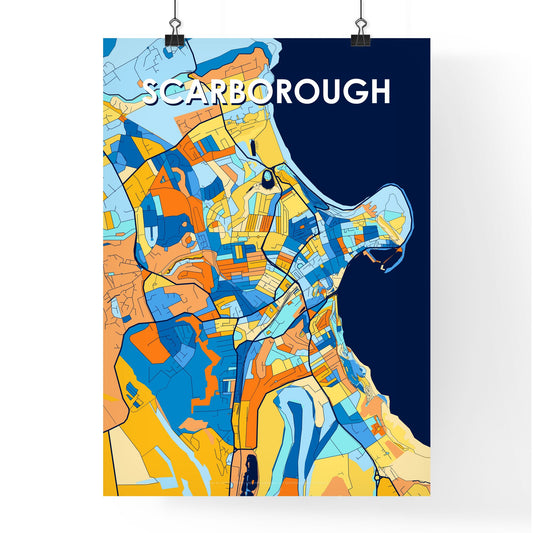 SCARBOROUGH ENGLAND Vibrant Colorful Art Map Poster Blue Orange