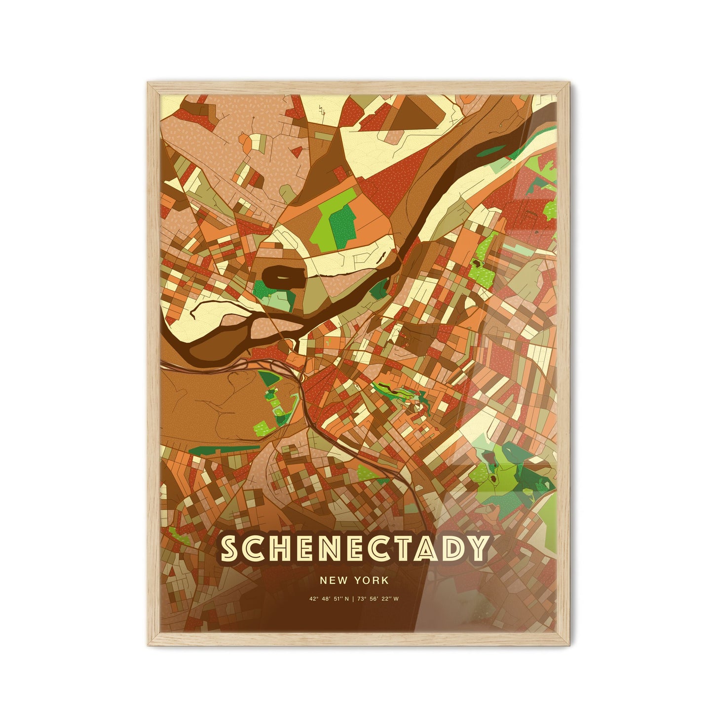 Colorful Schenectady New York Fine Art Map Farmhouse