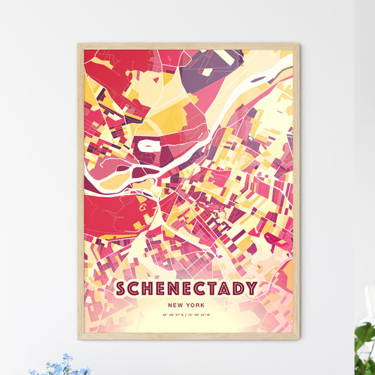 Colorful Schenectady New York Fine Art Map Hot Red