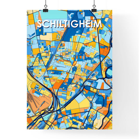 SCHILTIGHEIM FRANCE Vibrant Colorful Art Map Poster Blue Orange
