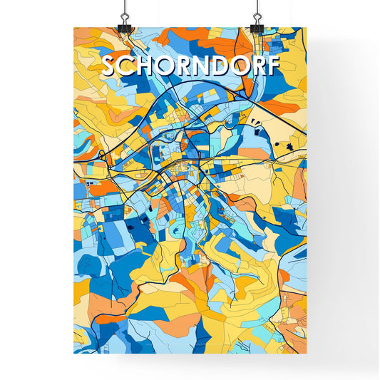 SCHORNDORF GERMANY Vibrant Colorful Art Map Poster Blue Orange